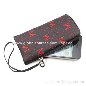 Zipper Bag, Made of PU Leather with Quality Zipper Slider and Lanyard, Ideal for iPhone 4